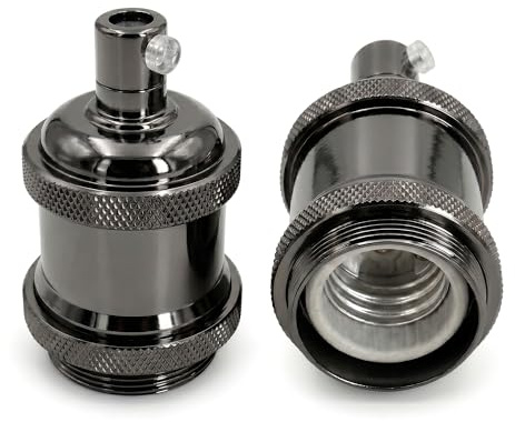 2Pcs E27 Vintage Edison Bulb Socket Brass Lamp Holder Black | Metal Pendant Light Fitting Edison Screw