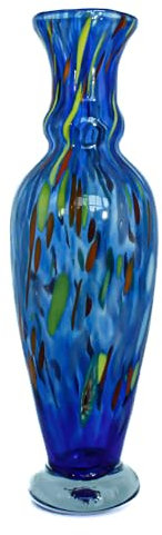 Millefiori Vase en verre de Murano fait main Bleu 21 cm de haut Fabriqué en Italie