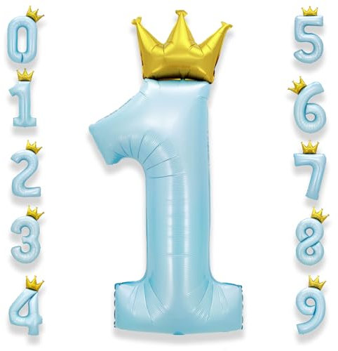 AULE Zahlen Luftballon 1 Blau: XXL 101 cm Zahl Folienballon Geburtstag Hell Blau 1 Jahre Helium Ballon Zahlenballon für Babyparty Jubiläum Deko