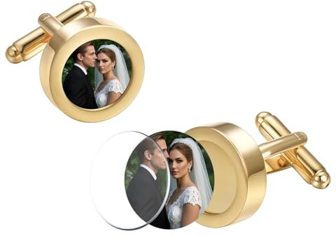 RunootPR DIY Goldene Manschettenknöpfe mit Foto für Herren Personalisiert Hemd Manchettenknoepfe Hochzeit Business Tanzparty Schmuck