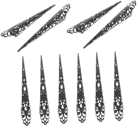 Ipetboom 10pcs Long Nail Finger Cots Black Elegant Touch Ancient Fake Fingernail Costume Cosplay Accessories for Party Nail Ornament