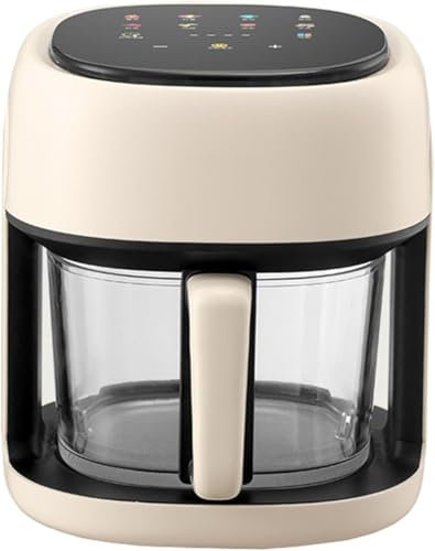 Genérico Freidora Aire Cristal 4,5L sin Aceite, Air Fryer Vidrio con Ventana Visible 360°, Temperatura Regulable 80–190 °C, multifunción Saludable 1350WBeige,One Size