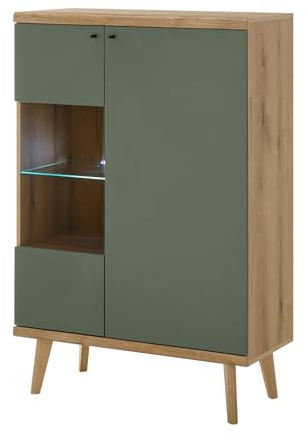 Furn.Design Highboard in Salbei und Evoke Eiche, Vitrine skandinavisch 90 x 134 cm, Juna