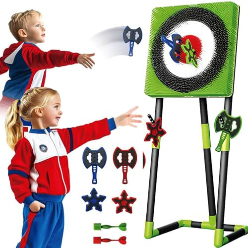 Axe Throwing Game Set For Adults & Kids – 3-in-1 Outdoor Backyard Games With 2 Axes & 4 Darts – Lawn Dart Combo Target Board With Metal Frame – Indoor/outdoor Yard Party, Camping green