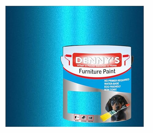 SCOOBYS PAINTS BACK IN THE MIX Metallic Water-Based Furniture Paint Satin Finish, No Primer Required, Interior/Exterior Non Toxic Eco Friendly 250ML Plastic, Metal & Wood Fast Drying (Blue Metallic)