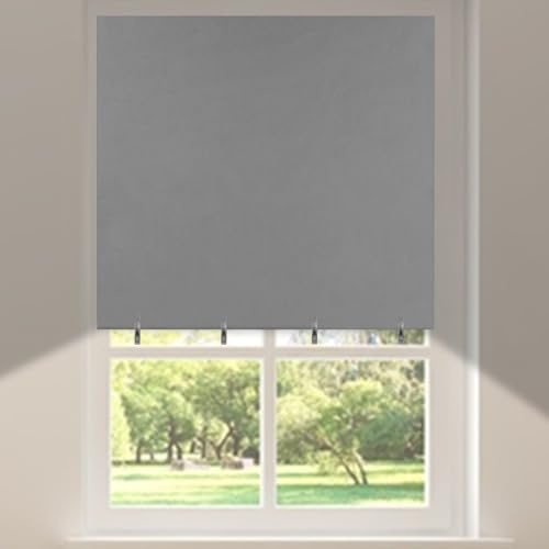 No Drill Roller Blind Stick On Blackout Clip On Self Adhesive Temporary Blinds No Screw Easy Fit Door Window Blinds Cut to Size Thermal Blackout Roller Blinds for Bedroom,Nursery,Bathroom Window