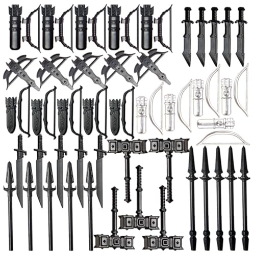 Mittelalterliche Ritter Waffen Zubehör Bausteine Set Enthalten Bögen, Armbrüste, Hämmer und Speere, Militär Waffenpaket Set, Modular Building Geschenk für Erwachsene - 45 Stück