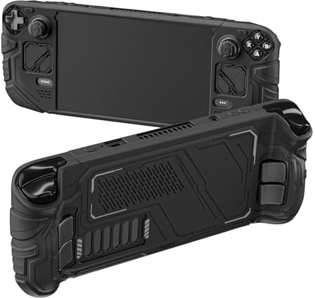 PlayVital Silikonhülle für Steam Deck, Anti-Rutsch Schutzhülle mit Kappen | Case für Steam Deck OLED & LCD, strukturierte Grip-Hülle, Rücktasten-/Stick-Kappen, Mecha, Schwarz