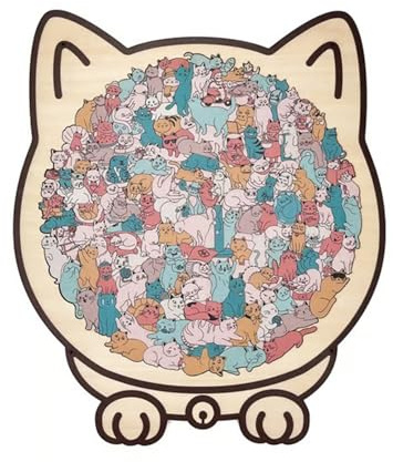 135PCS Cat Shaped Wooden Jigsaw Puzzle,Cat Shaped Wooden Jigsaw Puzzles for Kids Adults,Unique Animal Shapes Wood Puzzle, CreativePuzzle Gifts for Cats Lovers, Home Christmas Decor (C)