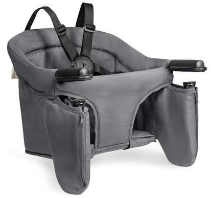 hauck Fix N Sit, Grau - Faltbarer Baby Tischsitz für Kinder ab 6 Monaten bis 15 kg, Einfache Befestigung an der Tischplatte, mit 5-Punkt-Gurt & Aufbewahrungsfach, Leicht & Tragbar, 37 x 42 x 32 cm