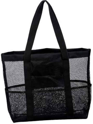 GRIRIW Mesh Strandtasche mit Fächern Leichte Faltbare Beach Tote Bag für Damen und Herren Vielseitiger Reise Organizer und Spielzeugtasche für Strand Schwimmbad und Alltag
