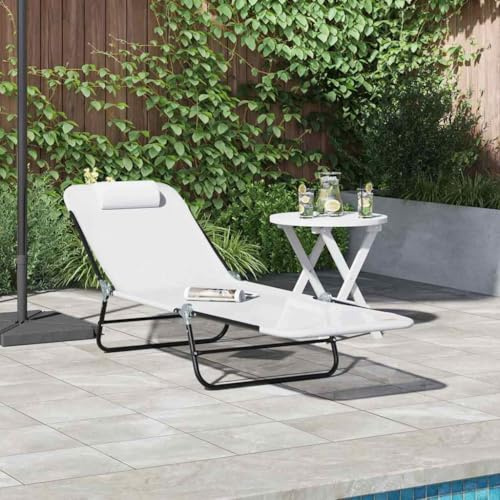 QUAHEAS Klappbare Sonnenliege Creme, 182x55x85,5 cm Textilene, Verstellbarer Gartenliegestuhl für Terrasse, Pool, Strand, Faltbarer Relaxsessel