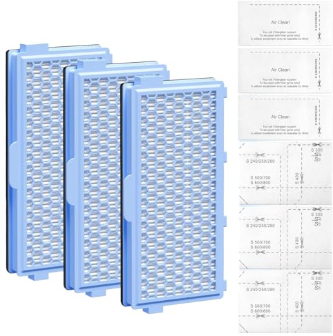3-Pack SF-HA 50 HEPA Filter Replacement Compatible with Miele Vacuum Cleaners Compact C1 & C2 / Complete C2 & C3 / S4000–S8999 Series, with 3 Motor Protection Filters & 3 Exhaust Filters