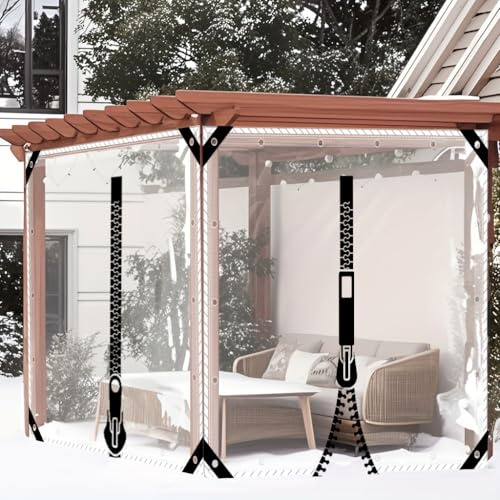 Transparent PVC Tarpaulin 0.35mm Thick,Heavy Duty Clear Tarp Curtain with zip,Waterproof OutDoor Cover with Eyelets,for Patio Gazebo Pergola Garden Furniture,2 * 3m/Height * Width