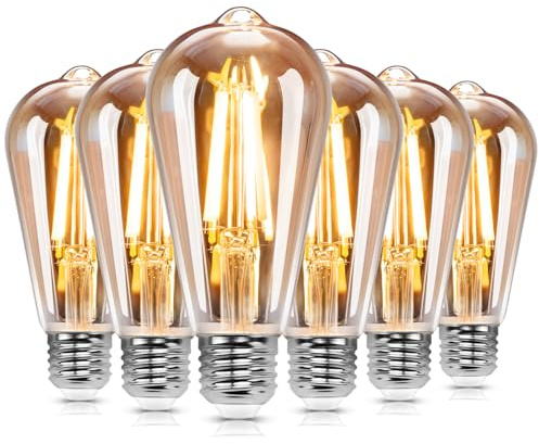 Great Jacob LED lampe ST64,Edison Vintage Lampen E27 10W=131W,Antike Glühlampe, warmes licht 2200K, 2100LM Dekorative Glühbirne, Ideal für Nostalgie und Retro Beleuchtung im Haus Café Bar-6 Stück