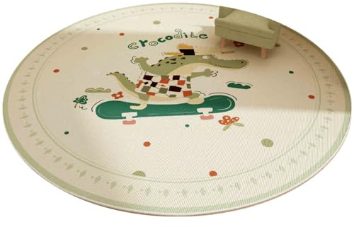 YATOLA Teppich Krabbelmatte Babyzimmer Kinder rutschfest Flauschig Punkte Wohnzimmer Kinderzimmer Mädchen Junge Schlafzimmer Kurzflor Rutschmatte Waschbarer Tiere Giraffe Hund (Grün, 120x120cm)