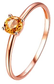 Beydodo Anello da donna in oro rosa 375, anello di fidanzamento solitario con zaffiro giallo 0,4 ct, misura 56 (17,8)