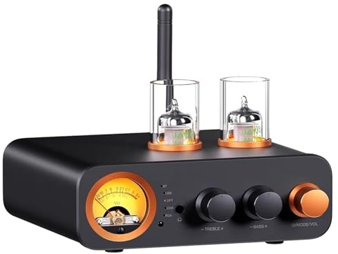 Tube Integrated Amplifier, 2 Channel Home Audio Stereo Power Amp, Integrated Stereo Hybrid Tube Amplifier, with Remote Control and Vacuum Tubes, Bluetooth/USB/Opt Input, for Home Passive Speakers