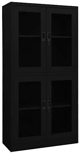 Sophrelle Armoire de Bureau Noir 90x40x180 cm Acier et Verre trempé,Casiers & armoires de Rangement,335940