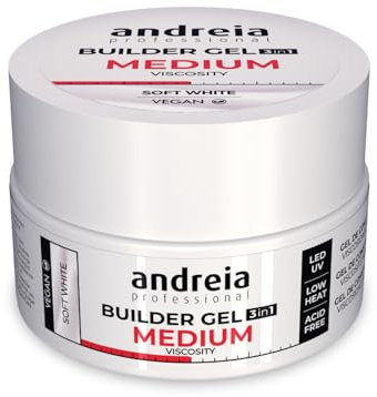 Andreia Professional Nail Gel Builder Medium Viscosity Construction - Best as Builder Gel Base and Top Coat Polish LED & UV Nail Art Kit - Soft White 22g