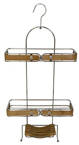 Spirella Duschregal Duschablage Duschkorb Badregal aus Edelstahl und Bambus für Shampoo, Duschgel