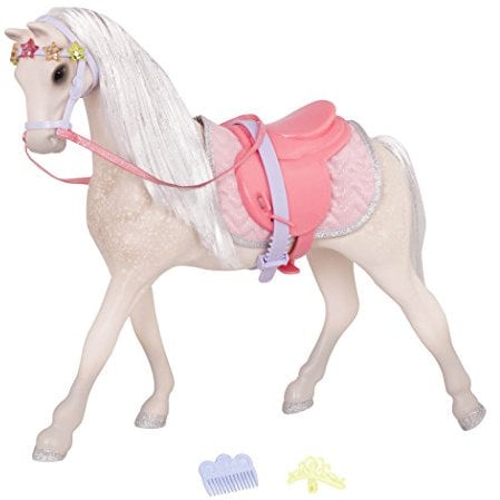 Glitter Girls Glitzer Pferd mit Diadem – Puppenzubehör für 36 cm Puppen mit Zaumzeug, Sattel, Haarspangen – Schimmel Stute und Accessoires, Spielzeug für Kinder ab 3 Jahren