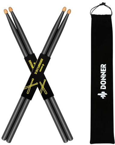 Donner Bacchette per batteria 5A in legno d'acero, 2 paia con borsa per il trasporto, colore: Nero