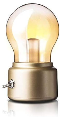 Portable LED Vintage Light Bulb Rechargeable Night Light USB Charging Table Lamp for Home Desk Table Travel (Gold)