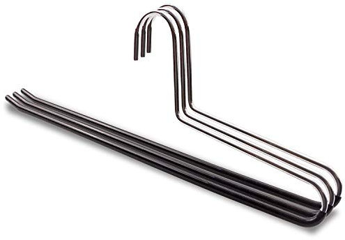famy.Shop 10 Stück hochwertige Hosenbügel aus Metall, rutschfeste Gummierung, EXTRA 40cm Länge, verchromt, schwarz