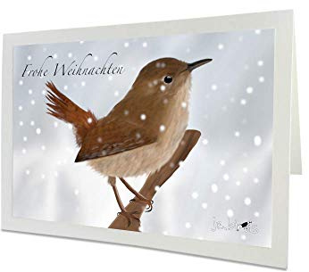 Weihnachtskarte mit Umschlag Zaunkönig im Schnee Vogelmotiv Frohe Weihnachten