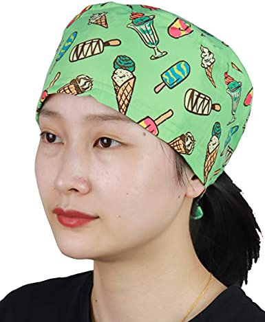 JONATHAN UNIFORM Unisex OP Haube Chirurgische Kappe mit Frottierpad, OP Hauben Damen Herren Arzt Kopfbedeckung für Arzt Pflege Altenpflege Zahnarzt Klinik (Grün Bedruckt)