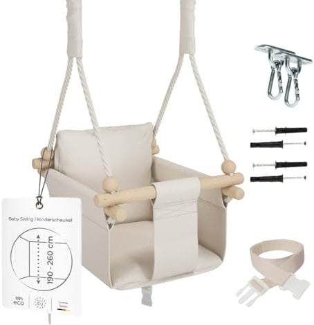 MAMOI® Wooden baby swing seat for toddlers, Indoor toddler swings chair from birth, Kids baby bouncer for garden, Child rocker swing set from 8 months