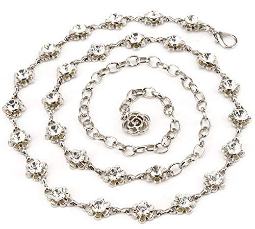 MEGAUK Damen Bling-Bling Strass Brautgürtel Kettengürtel Taillengürtel Hüftgurt Strassbrautgürtel Metall Kette Gürtel - Ideal für Kleid Hochzeit Party Brautjungfernkleider (Silber)