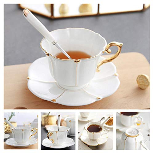 Europa Noble Bone China Kaffeetasse Untertasse Löffel Set 200ml Luxus Keramikbecher Hochwertiges Porzellan Teetasse Cafe Party Drinkware, Perle