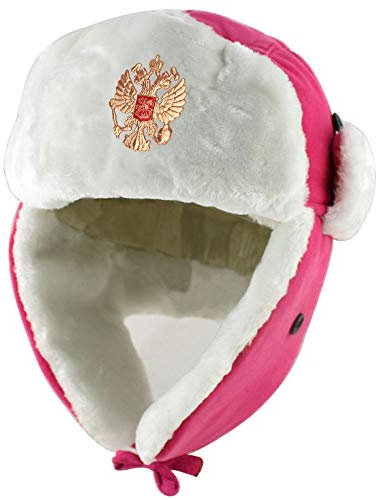 Chapka Homme Russie Ushanka Bomber Chapeaux Femmes Hommes Armée Soviétique Chapeau d'hiver Chaud Oreillette Casquettes De Neige Trappeur Trooper Chapeaux-Rose_National_Emblem