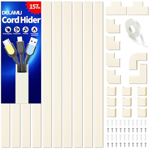 Delamu Kabelkanal Beige Selbstklebend, 4M PVC Kabelkanäle, Kabelschacht zum Verstecken von Kabel, TV Kabelkanal Wand für alle Netzkabel in Haushalt/Büro, 10 Stück x L40cm, W2,4cm x H1,4cm