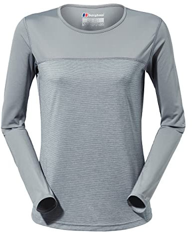 Berghaus Women's Voyager Long Sleeve Tech Tee Base Layer, Monument/Harbour Mist, 12