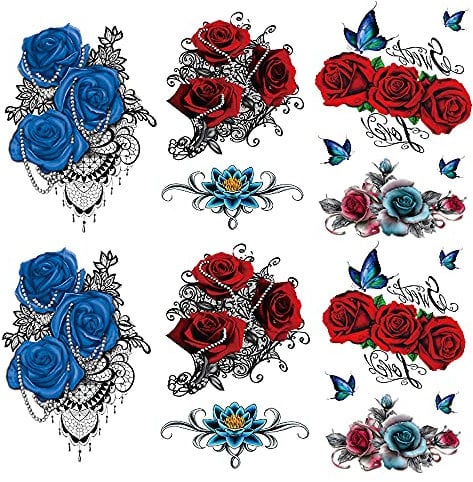 Yesallwas 4 Sheets Rose Temporary Tattoo Sticker red Fake Tattoos for Women Girls Models,Waterproof Long Lasting Body Art Makeup Sexy Realistic Arm Tattoos -Rose, Flowers 4.72 x 7.48 inches (LXW)