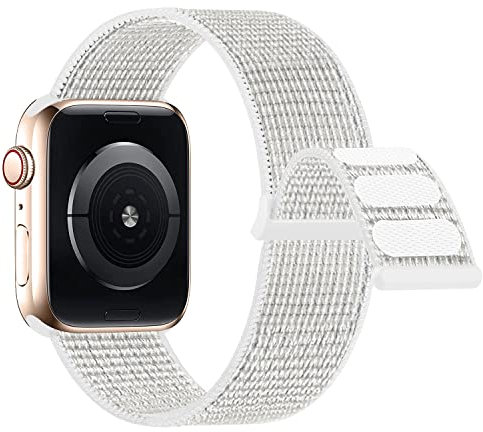 Lobnhot Nylon Strap Compatible with Apple Watch Straps 44mm 42mm 45mm 46mm, Adjustable Sports Band Compatible for iWatch Series 10 9 8 7 6 SE 5 4 3 2 1, Reflector White