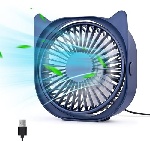 4 Mini USB Desk Fan with USB-Powered, 3-Speed Quiet Cooling Fan with 360° Rotation - Portable High Airflow for Home Office Car Travel Indoor Outdoor