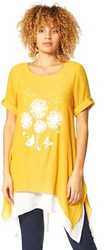 Roman Originals Asymmetric Tunic Top for Women UK - Ladies Tee Shirt T-Shirt Spring Summer Casual Longline Hanky Hem Short Sleeve Round Neck Lightweight Holiday Work T-Shirts