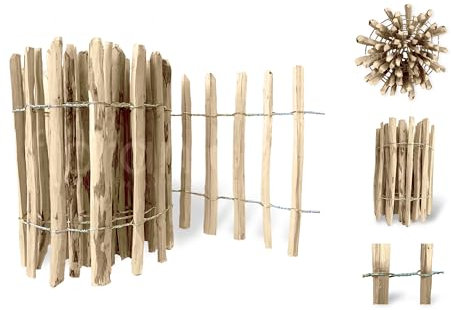 Floranica Staketenzaun Haselnuss Gartenzaun 2,5 m Höhe 60 cm Lattenabstand 4-6 cm Kastanie Holzzaun Rollboarder Zaunpfosten Beetzaun Hundezaun Sichtschutz