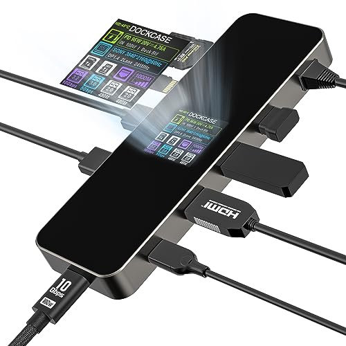DOCKCASE 9-in-1 Smart USB C Hub, HDMI 4K@60Hz, PD 3.0 100W, Gigabit Ethernet, 2 USB-A 3.2, 2 USB-A 2.0, 1 UHS-II SD/TF Card Reader, USB C Multiport Adapter with MacBook Pro/Air, M1 iPad Pro, Dell XPS