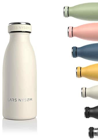 LARS NYSØM Edelstahl Trinkflasche 350ml, 500ml, 750ml, 1L, 1 5 liter | Thermosflasche Kohlensäure geeignet | Auslaufsichere Wasserflasche für Sport, Outdoor, Schule (Almond Beige, 350ml)