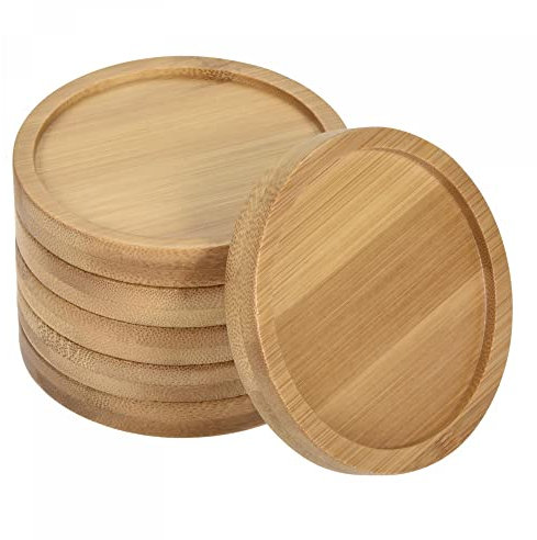 sourcing map Platillos para Maceta 6uds, Plato Planta de 7,5cm Diámetro Exterior, Bandeja de Goteo de bambú Redonda de Flores para Interiores