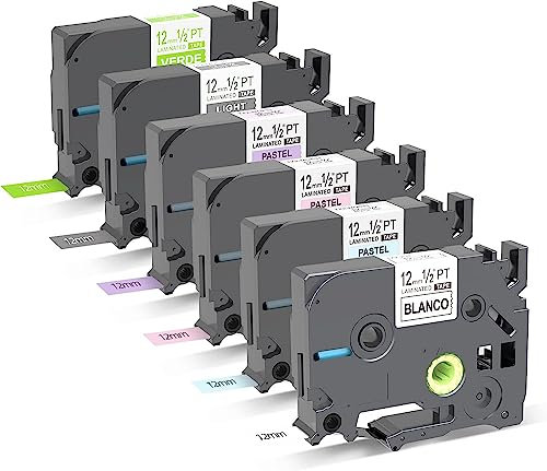 6 x Fluoreszierend Schriftband als Ersatz für Brother P-touch Bänder 12mm Tze Band Kompatible für Brother Beschriftungsgerät PT-H105 1000 H101C H107B P300BT E550W 1010