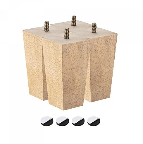 sourcing map Furniture Legs, 4 Inch(100mm) Set of 4 Square Solid Wood Couch Legs Feet Chair Table Feet Sofa Support Replacement Parts, Light Brown