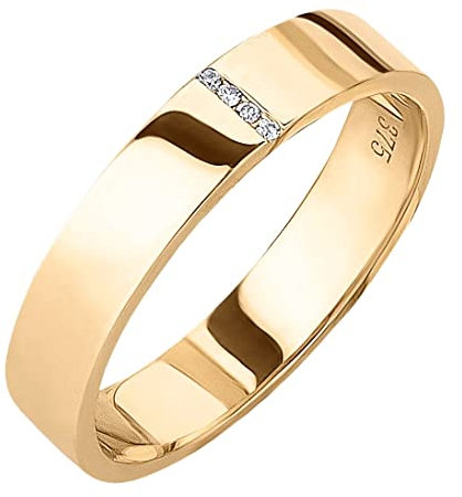 Ardeo Aurum Damenring Trauring aus 375 Gold Gelbgold mit 0,02 ct Diamant Brillant 4 mm Breite massiv Ehering Verlobungsring Modell 185 Größe 52