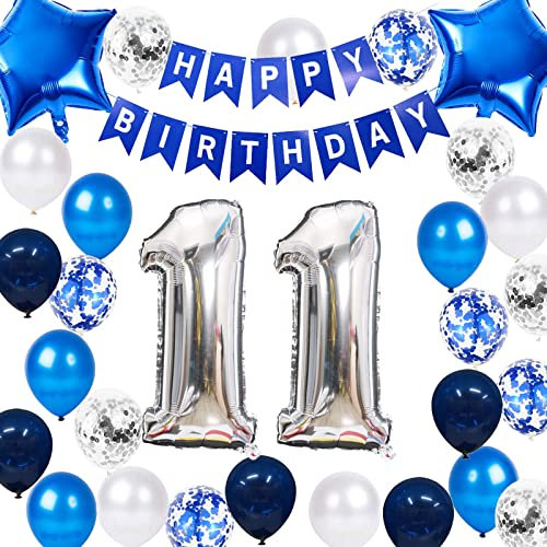 11. Geburtstag Party Dekoration für Jungen, Happy Birthday Banner Marineblau 11. Geburtstag Ballons Latex Konfetti Ballon für Jungen Ihn Sohn 11 Jahre alt Geburtstag Dekoration(11.)