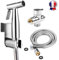 BbfStyle - Marque Française - SUS 304 - Kit douchette WC pour l'hygiène intime - Avec Vanne 3 voies aux Standard Français (3/8-12x17mm) - Métallique - Finition Nickel Brossé - Taharat